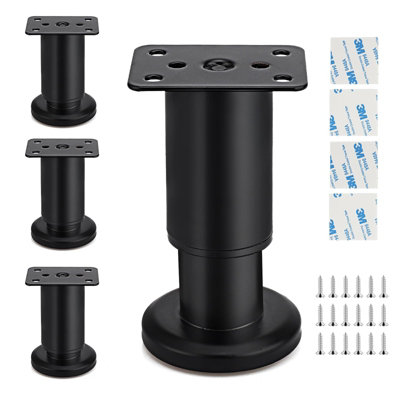 Black Metal Rectangular 80mm Table Legs Adjustable Height, Pack of 60