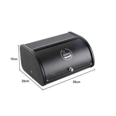 Black Metal Roll Top Bread Container Storage Box for Kitchen