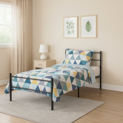 Black Metal Single Bed Frame Sturdy Slatted Base 90 x 197 cm