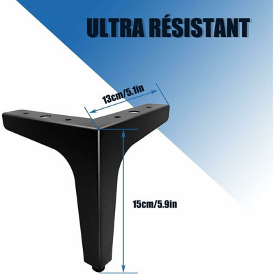 Black Metal Triangular 15cm Table Legs, Pack of 4