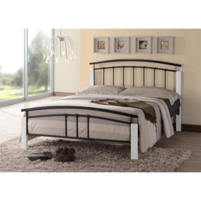 Black Metal & White Beech Bed Frame - Small Double 4ft