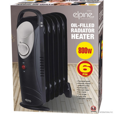 Black Mini 700W Oil Filled Radiator Portable Electric Thermostat 6 Fin ...