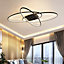Black Minimalistic Unique Oval LED Semi Flush Ceiling Light Fixture 90cm Dimmable