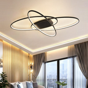 Black Minimalistic Unique Oval LED Semi Flush Ceiling Light Fixture 90cm Dimmable