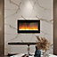 Black Mirror Effect Electric Fire Fireplace Wall Mounted or Recessed 12 Flame Color  with Remote Control 36 Inch