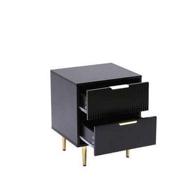 Black MMT Bedside Table, 2 Drawers, White/Black with Gold Legs, 42cm Wide Chest