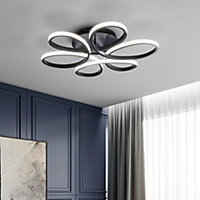 Black Modern 1 Light Circular Curved Shape Acrylic Semi Flush LED Ceiling Light Fixture Cool White 58cm