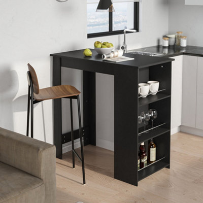 Black Modern Chipboard Bar Table with 3 Storage Shelves for Kitchen Dinning Room