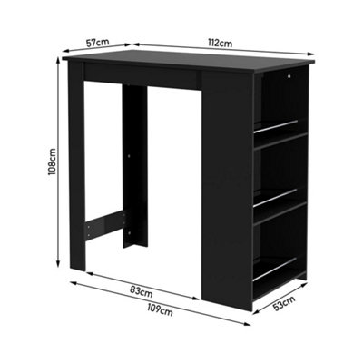 Black Modern Chipboard Bar Table with 3 Storage Shelves for Kitchen Dinning Room