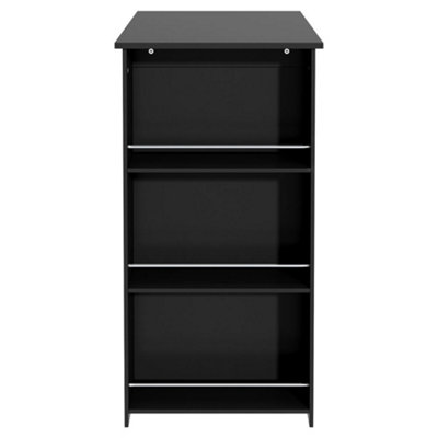 Black Modern Chipboard Bar Table with 3 Storage Shelves for Kitchen Dinning Room