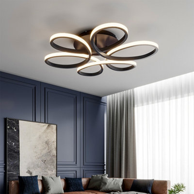 Black Modern Curved Linear Acrylic Flush Mount Integrated LED Ceiling Light Fixture Dimmable 74cm