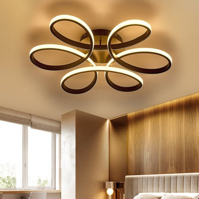 Black Modern Curved Linear Acrylic Flush Mount Integrated LED Ceiling ...