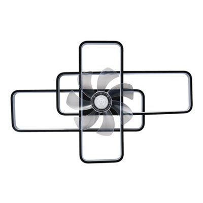 Black Modern Dimmable LED Ceiling Fan Light with Remote Control and ...