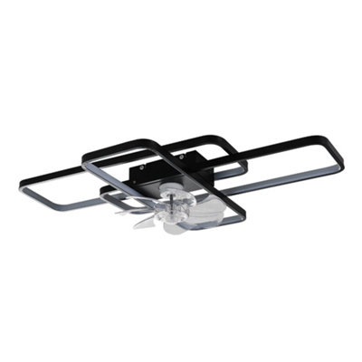 Black Modern Dimmable LED Ceiling Fan Light with Remote Control and ...