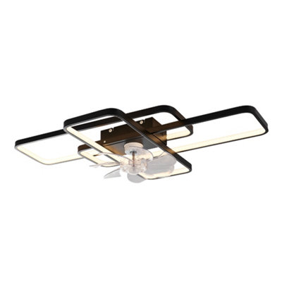 Black Modern Dimmable LED Ceiling Fan Light with Remote Control and ...
