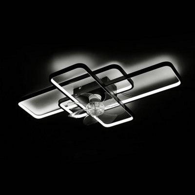 Black Modern Dimmable LED Ceiling Fan Light with Remote Control and ...