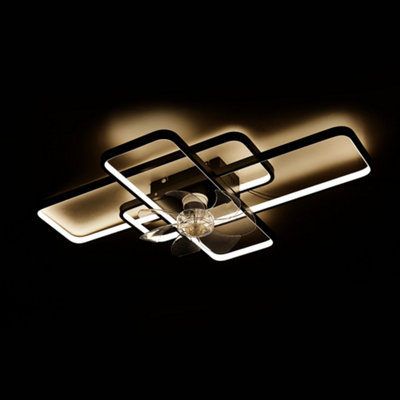 Black Modern Dimmable LED Ceiling Fan Light with Remote Control and ...