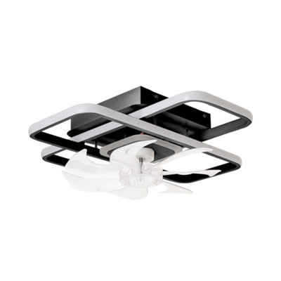 Black Modern Dimmable Rectangular LED Ceiling Fan Light with 7 Blades ...