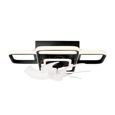 Black Modern Dimmable Rectangular LED Ceiling Fan Light with 7 Blades ...