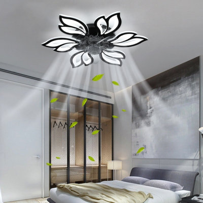 Black Modern Flower Shape Ceiling Fan with Light with Remote Control ...