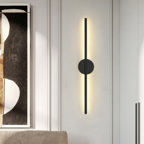 Black Modern Long Strip Linear LED Indoor Wall Light Wall Sconce 60cm Warm Light for Living Room Bedroom
