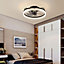 Black Modern Round Crystal Ceiling Fan Light with Remote Control 50cm Dia