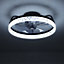 Black Modern Round Crystal Ceiling Fan Light with Remote Control 50cm Dia