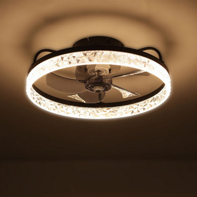 Black Modern Round Crystal Ceiling Fan Light with Remote Control