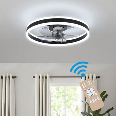 Black Modern Round Crystal Ceiling Fan with Light with Remote Control Dia 500mm