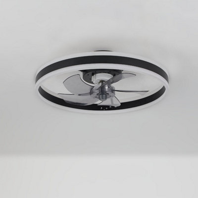 Black Modern Round Crystal Ceiling Fan with Light with Remote Control Dia 500mm