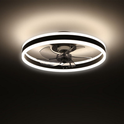 Black Modern Round Crystal Ceiling Fan with Light with Remote Control Dia 500mm