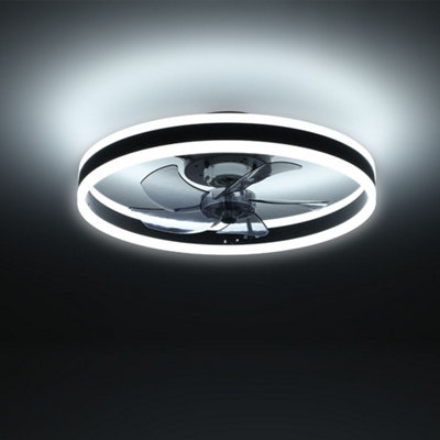 Black Modern Round Crystal Ceiling Fan with Light with Remote Control Dia 500mm