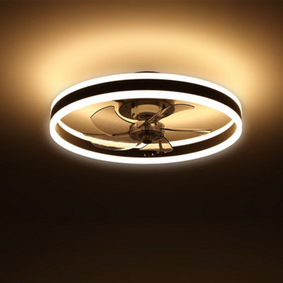 Black Modern Round Crystal Ceiling Fan with Light with Remote Control Dia 500mm