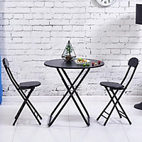 Black Modern Round Waterproof Folding Dining Table 60cm Dia x 75cm H