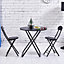 Black Modern Round Waterproof Folding Dining Table 60cm Dia x 75cm H