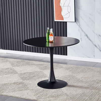 Black Modern Round Wooden Dining Table Coffee Table with Metallic Base Dia 900mm