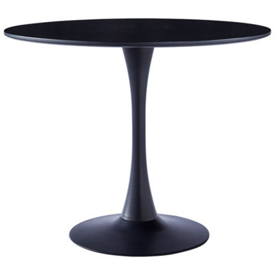Black Modern Round Wooden Dining Table Coffee Table with Metallic Base Dia 900mm