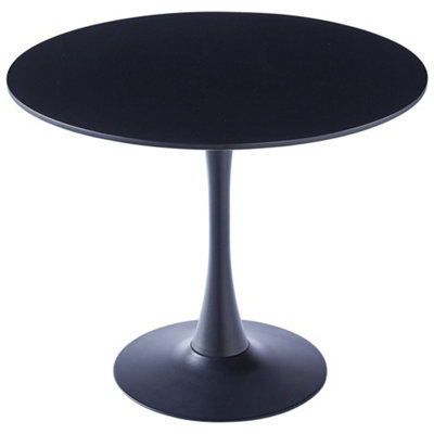 Black Modern Round Wooden Dining Table Coffee Table with Metallic Base Dia 900mm