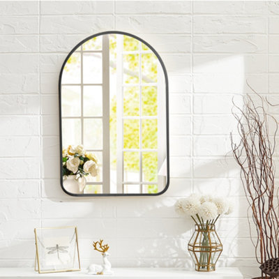 Black Modern Simple Arch Bathroom Wall Mounted Makeup Mirror 40cm W x 2.9cm D x 60cm H