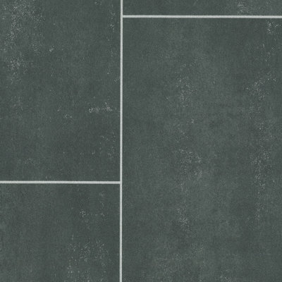 Black Modern Tile Effect AntiSlip Vinyl Flooring For Kitchen, Bathroom