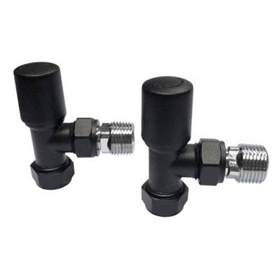 Black Modern Towel Rail Valves Angled (Pair)