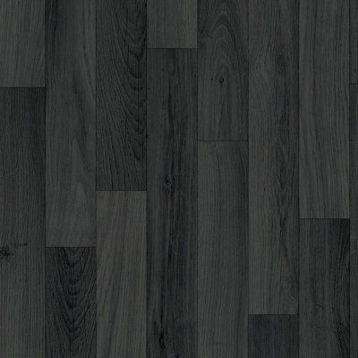 Black Modern Wood Effect Anti-Slip Vinyl Flooring For Kitchen, Bathroom, 2.0mm Thick Vinyl Sheet-3m(9'9") X 2m(6'6")-6m²