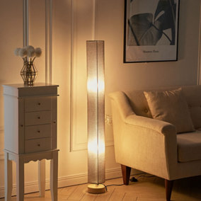 Black Modern Wooden Column Floor Lamp Floor Light with Linen Lampshade 120 cm