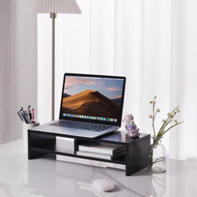 Black Monitor Stand Riser with Shelf 50cm W x 20cm D x 13.2cm H