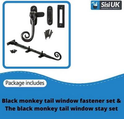 Black Monkey Tail Window Casement Fastener & Window Stays Combo Set ...