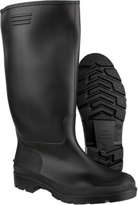 Dikamar Men's Wellington Boots - PVC/Nitrile, Slip-On, Waterproof, Ribbed Collar, US Size 8, Black