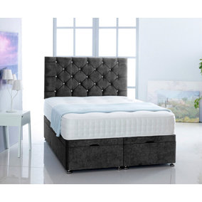 Black Naples Foot Lift Ottoman Bed With Memory Spring Mattress And Headboard 6.0 FT Super King