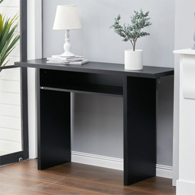 Black Narrow Rectangular Console Table with Storage Shelf