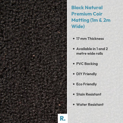 Black Natural Premium Coir Matting (1m & 2m Wide) (1m x 1m) - 4