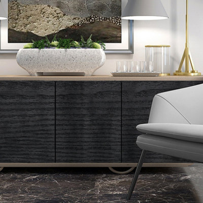 Black Natural Wood Grain Effect Waterproof Wallpaper Self Adhesive PVC Wallpaper for Furniture & Wall